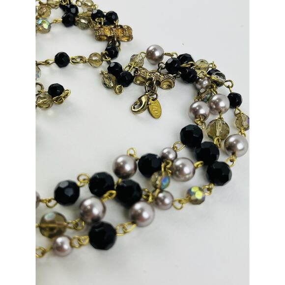 VINTAGE FRENCH DESIGN AB BEADS FAUX PEARL BIB COLLAR NECKLACE LDADPR Aurora Blac - Picture 6 of 15